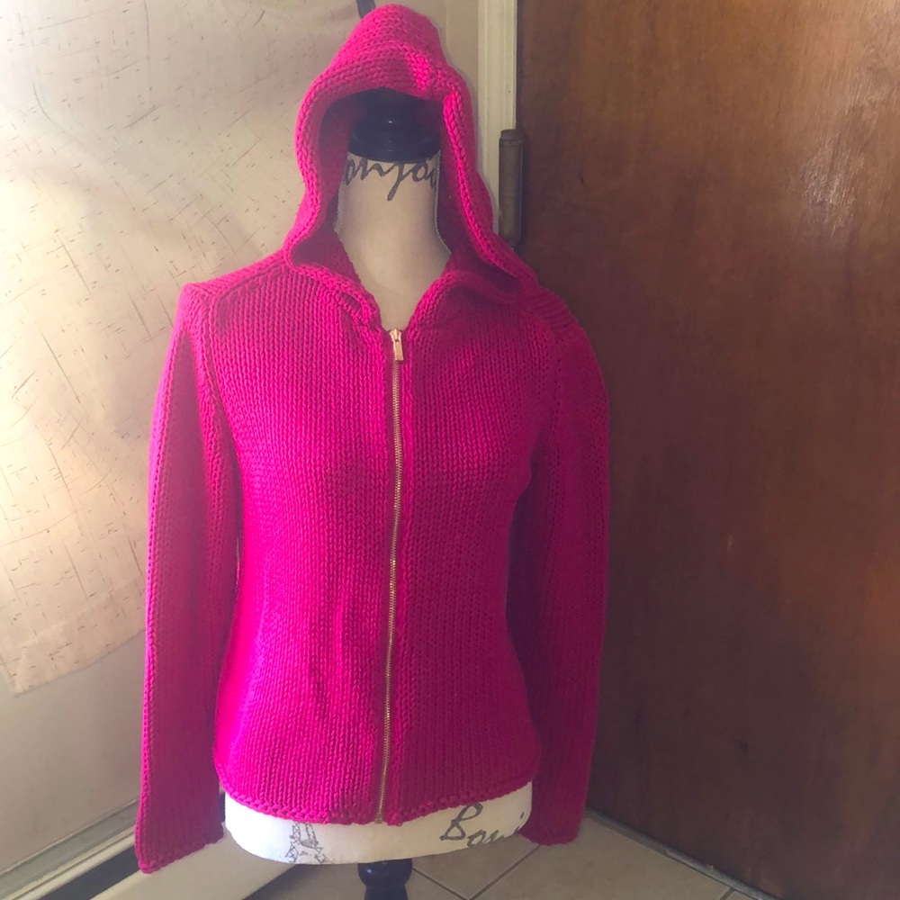 NWOT JONES NEW YORK Signature Petite PM Hooded Sweater Cable Knit Cotton Zip Up